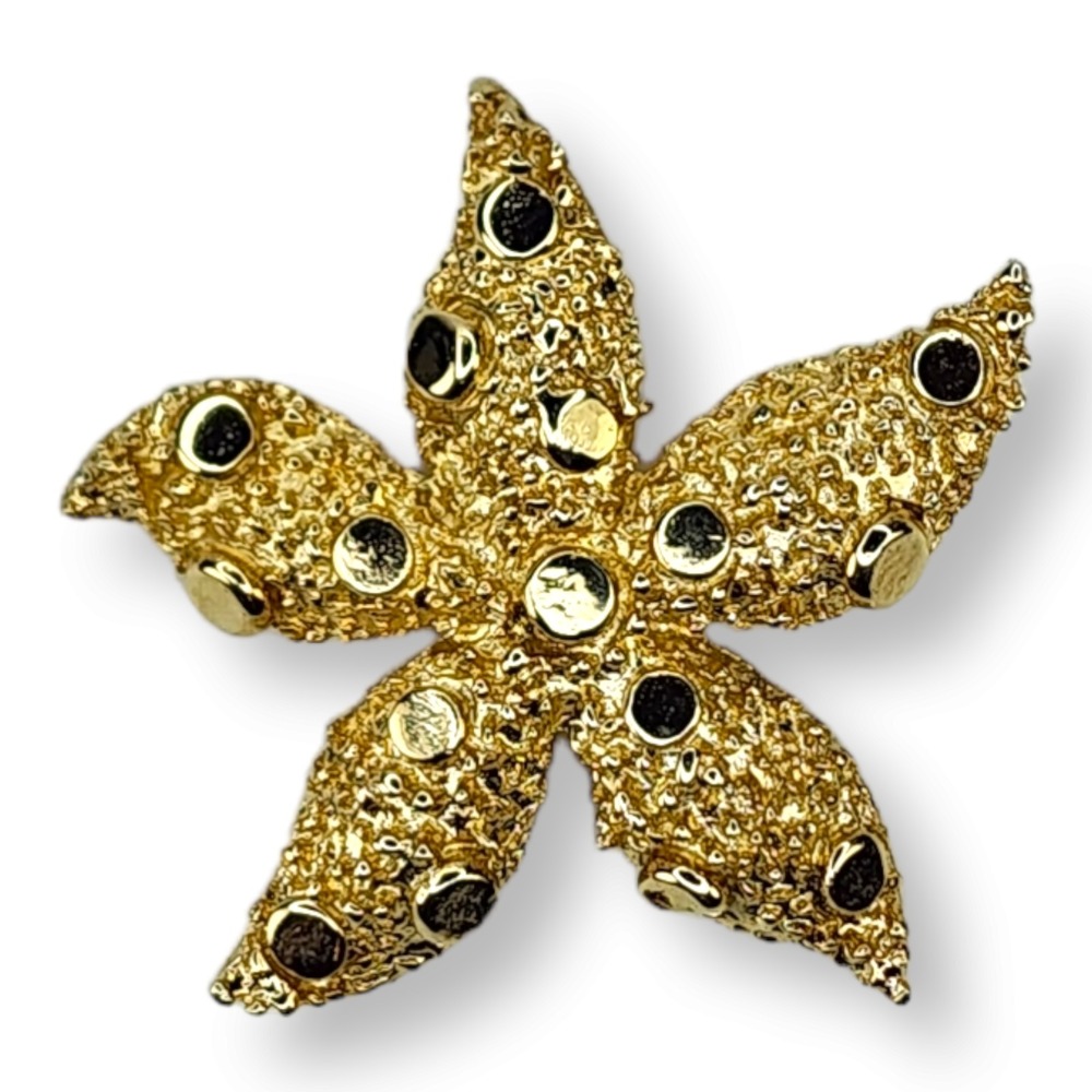 Coro Starfish Brooch Gold Tone OS Gold Vintage Nautical Textured Pin Repair